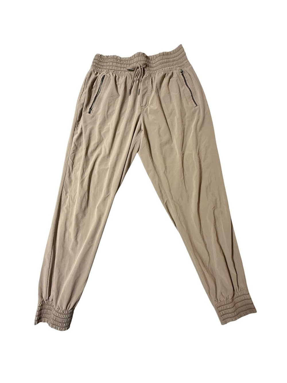 Athleta Camden Jogger Pants 8 Brownstone Beige Tan Lightweight Stretch Zip